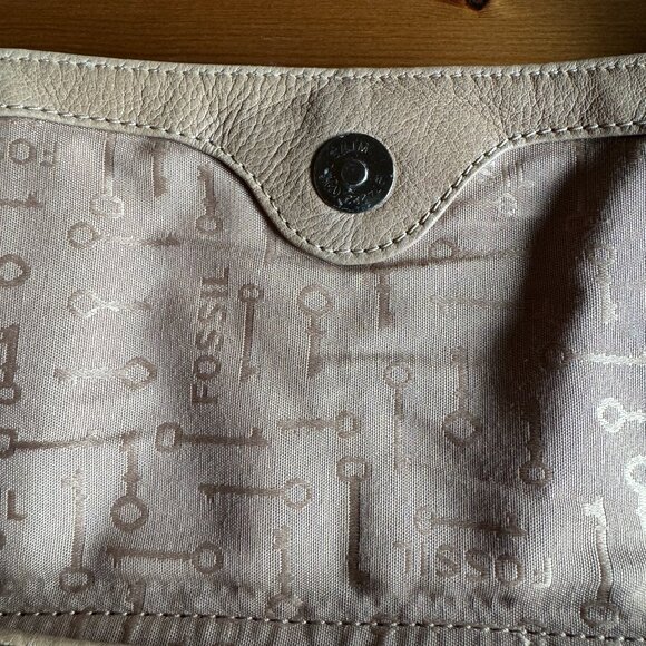 Fossil Light Tan Leather Shoulder Bag Top Zip Maddox 1 inch Adjustable Strap - Picture 8 of 16